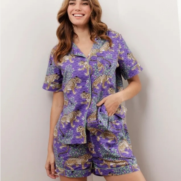 Printfresh Other - Printfresh Bagheera Violet Aninal Print Short Sleeve Pajama Sleep Set XL